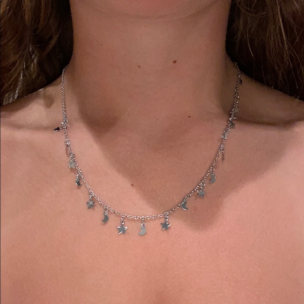 Silver Star and Moon Necklace